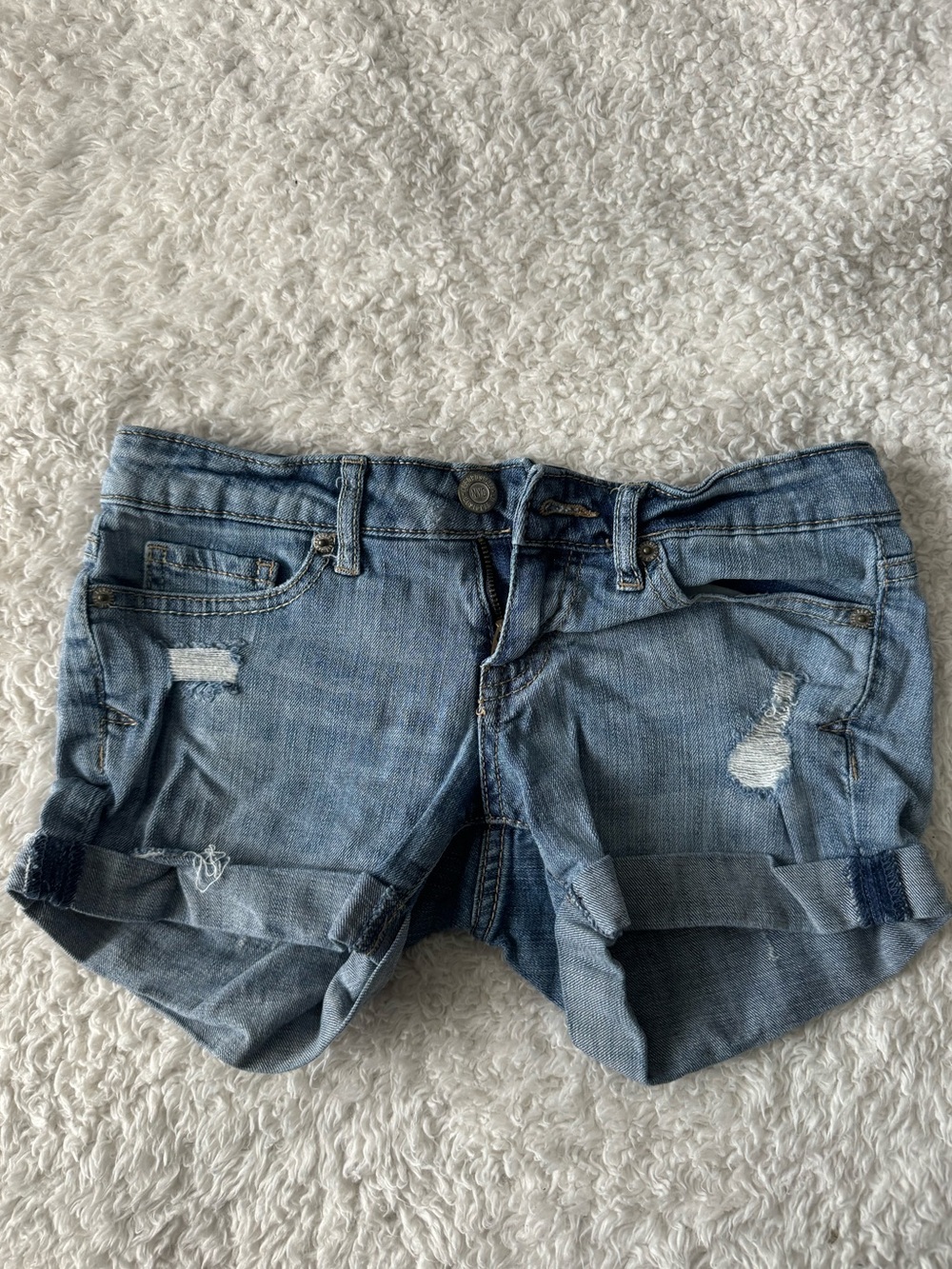 Aeropostale Light Blue Distressed Denim Cuffed Shorts